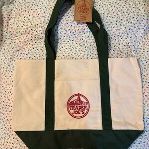 Trader Joe's Cream and Green Tote Bag
